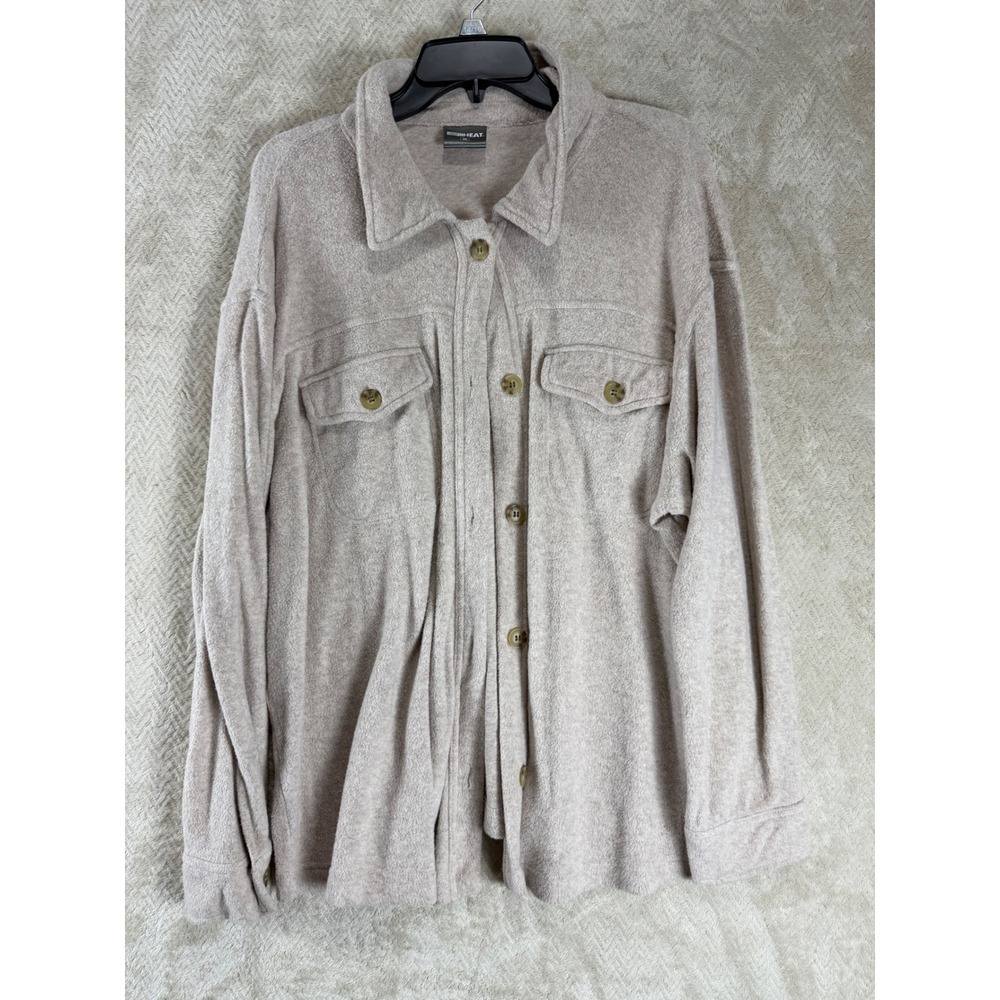 32 Degrees Heat Womens XXL Oatmeal Heather Button Down Shirt Jacket Shacket